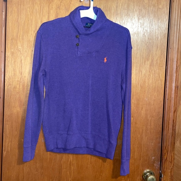 •POLO BY RALPH LAUREN•MEN PURPLE/ORANGE LOGO HORSE SHAWL NECK KNIT SWEATER SMALL - Picture 3 of 9
